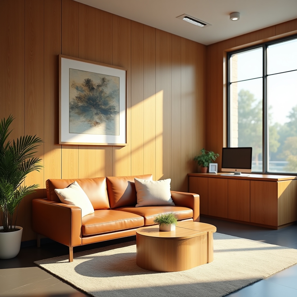 A welcoming office reception area with wood paneling and comfortable seating at the Tuwopa Yaxaxa Philadelphia office